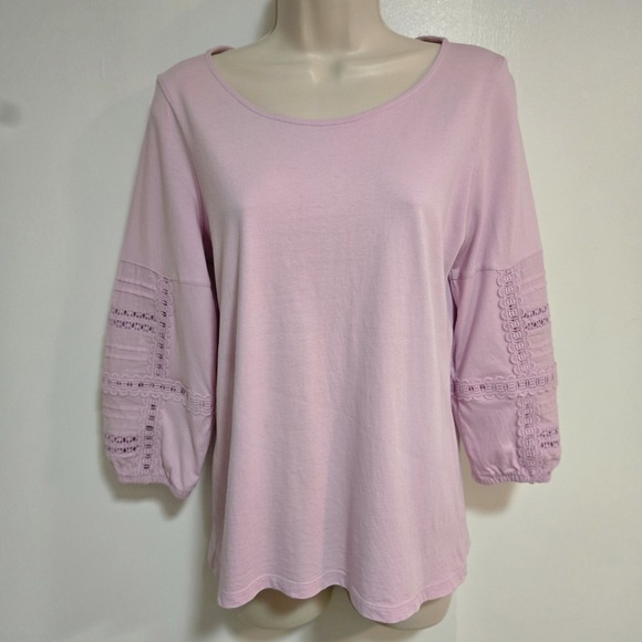 Talbots Tops - TALBOTS Petite PS Lavender 100% Cotton 3/4 Cutout Sleeves Soft Knit Top
